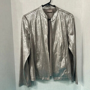 Chico’s Silver Metallic Snakeskin Print Light Jacket Chicos Size 1